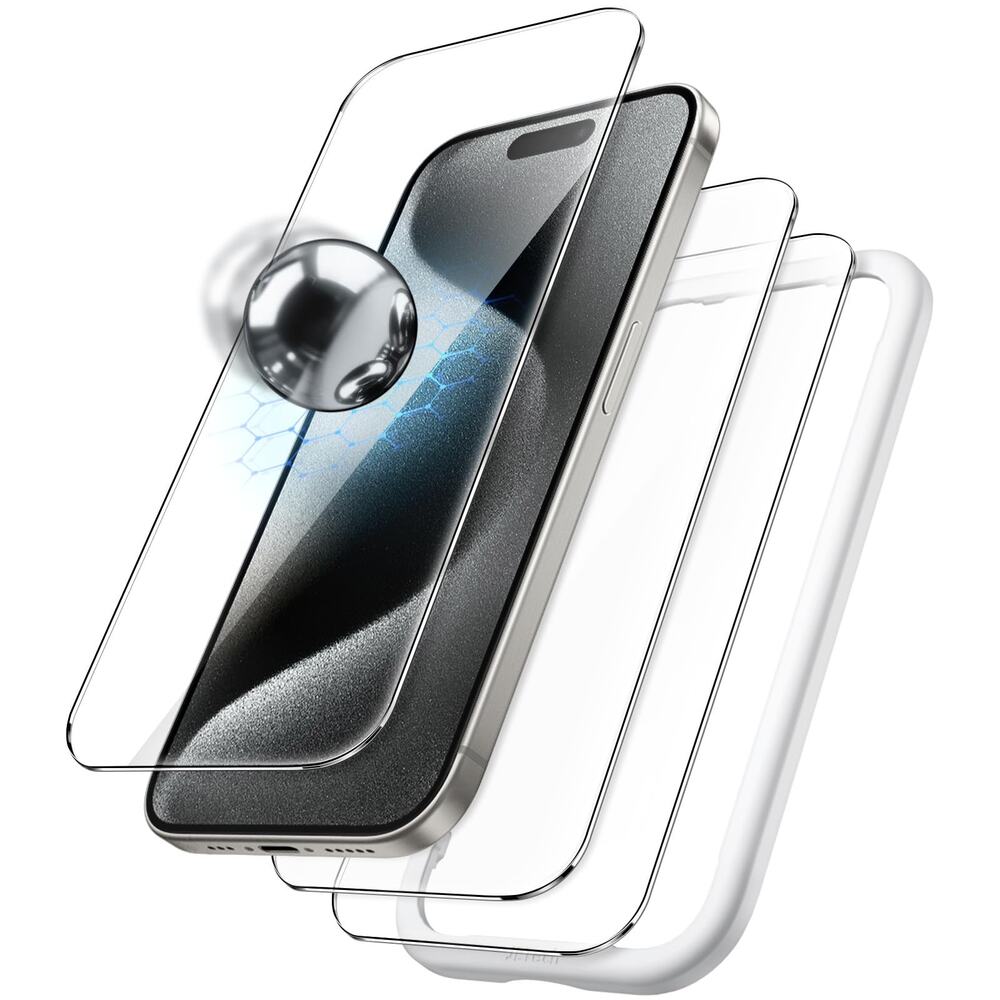 NIB JETech iPhone 15 Pro 9H+ Shatterproof Tempered Glass Screen Protector 3PK